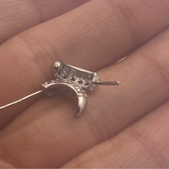 VTG Sterling Silver Curved Half Hoop Cz Stone Stud Earrings / .5” - Picture 4 of 7